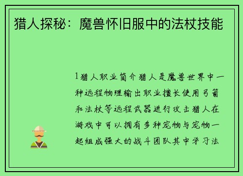 猎人探秘：魔兽怀旧服中的法杖技能
