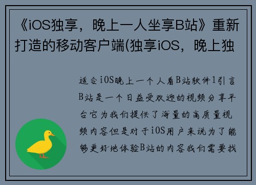 《iOS独享，晚上一人坐享B站》重新打造的移动客户端(独享iOS，晚上独自坐享B站——你不得错过的最佳移动客户端)